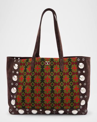 Valentino Garavani Mens Large Suede and Canvas Tote Bag