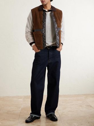 Drake's Padded Leather-Trimmed Cotton-Corduroy Gilet