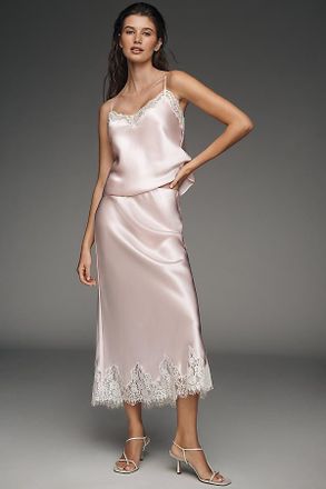 Reformation Carolina Lace-Hem Silk Midi Skirt