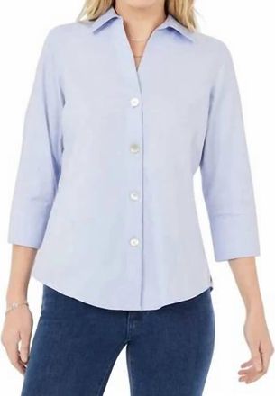 Foxcroft Paityn No Iron Pinpoint Three Quarter Sleeve Shirt In Blue Wave