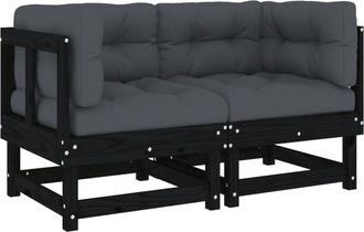 vidaXL Sof&aacute;s Esquineros Con Cojines 2 Uds Madera Maciza De Pino Negro Vidaxl