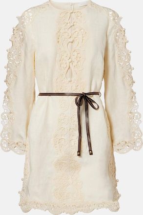 Zimmermann Awaken belted embroidered linen minidress
