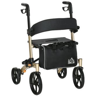HOMCOM Folding Rollator - 4 Wheeled Aluminum Mobility Walker With Seat And Bag | TJ Hughes