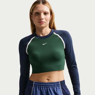 Nike Womens Nike Sportswear Tight Long-Sleeve Cropped Top in Green | IF0338-323