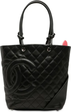 Chanel Black Leather Handbag Tote Bag (Pre-Owned)