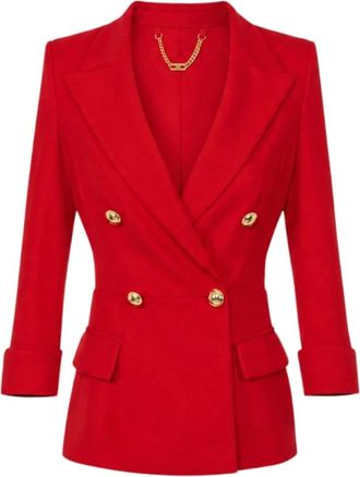 Elisabetta Franchi Dubbelrijige Blazer - Dames - Blazers - Rood - L - Leer - Jassen