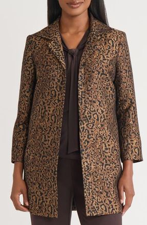 Kasper Leopard Jacquard Swing Jacket in Dark Camel Multi at Nordstrom, Size 10