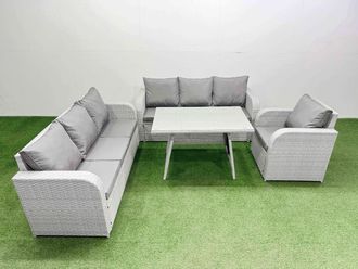 Fimous 4 Pieces Outdoor PE Rattan Garden Furniture with Reclining Chair in Light Grey