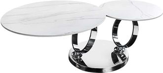 Global Interiors Schwenkbarer Design Keramik Couchtisch Dancing 134 x 44 cm, Weiss/Silber