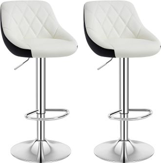 Woltu 2x Taburetes De Bar Con Respaldo Cuero Sint&eacute;tico Taburetes Alto Cocina Regulable En Altura Taburetes Giratorio Sillas Bar Taburete De Trabajo Blanco+n