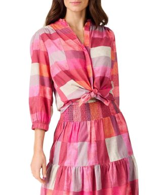 Nic+Zoe NIC+ZOE Sunset Girlfriend Shirt Womens Pink Plaid Cotton Button Up GBO3037