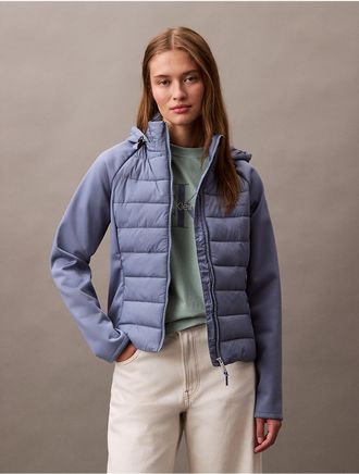 Calvin Klein Womens Mixed Media Puffer Jacket - Blue - XS