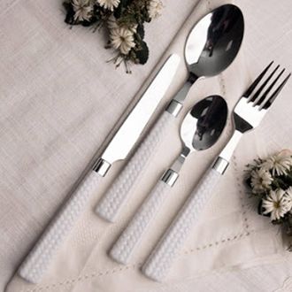 Trade Shop Trade Shop - Set De Servicio De Baviera Cubiertos De Acero Inoxidable De 24 Piezas Con Mango De Cocina Blanca