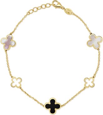 Italian Gold, Inc 14K Yellow Gold Alternating 5 Station Clover Bracelet - Mother of Pearl & Onyx