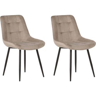 Beliani Set di 2 Sedie da Pranzo Imbottite in Velluto Grigio Talpa Gambe in Acciaio Nero Melrose