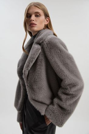 Karen Millen Womens Faux Fur Cropped Jacket - Grey - Size 12 UK