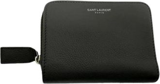 Saint Laurent Pre-owned Grained Zip Compact Rive Gauche Portemonnee - Dames - Vintage Accessoires - Zwart - ONE Size - Leer - Vintage