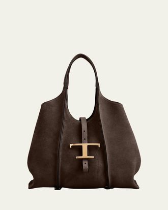 Tod's T Timeless Suede Shopping Tote Bag