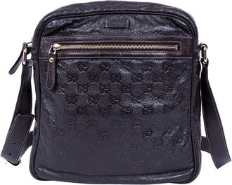 Gucci Black Guccissima Leather Front Zip Messenger (Authentic Pre-Loved)