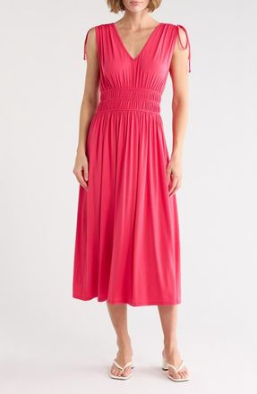 Loveappella Cinched Waist Midi Dress in Pink Polish at Nordstrom Rack, Size X-Large
