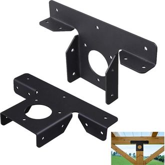 OEM Lote De 2 Soportes De Extensi&oacute;n Angulares De Metal Para P&eacute;rgola - Fijaciones En T De 3 V&iacute;as Para Postes De 10 X 10 Cm - Negro