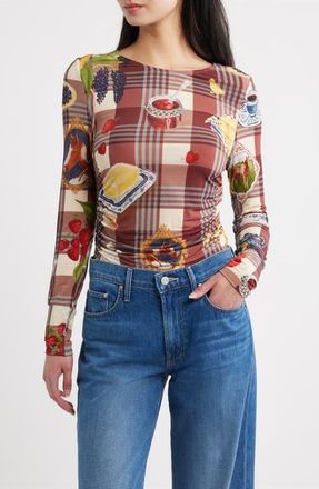 Farm Rio Country Table Tartan Ruched Top in Brown at Nordstrom, Size X-Small