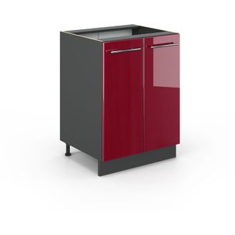 Vicco Mueble bajo de cocina Fame-Line, Rojo Burdeos alto brillo, 60 cm sin encimera Vicco