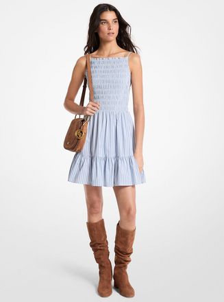 Michael Kors Striped Stretch Cotton Blend Smocked Dress