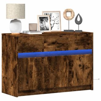 Berkfield Home TV Cabinet with LED Smoked Oak 91x34x61 cm Engineered Wood in Brown | Size: 91 x 34 x 61 cm