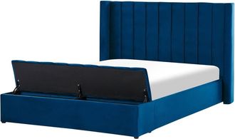 Beliani Cama matrimonial de tejido azul 160x200