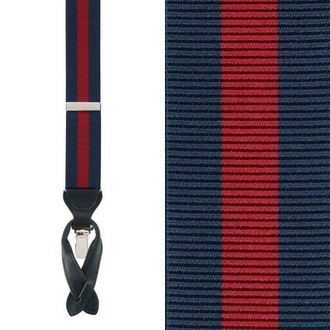 Trafalgar Store Big & Tall Oliver Stripe Convertible Suspenders in Navy /Burgundy at Nordstrom, Size One Size Big