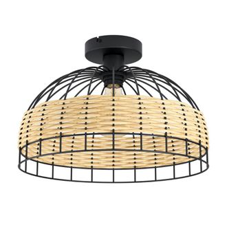 Eglo Anwick Ceiling Light - Black & Rattan | TJ Hughes