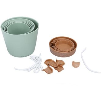 OEM Juego De 6 Macetas De Pl&aacute;stico Con Autorriego Para Suculentas Y Plantas De Interior, Dise&ntilde;o Elegante Con Bandeja De Dep&oacute;sito Verde Y Soporte Marr&oacute;n --