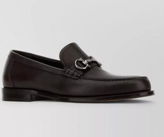 Ferragamo teatro leather loafers metal buckle round toe