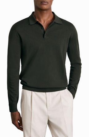 Reiss Trafford Long Sleeve Wool Polo Sweater in Dark Military G at Nordstrom, Size Small