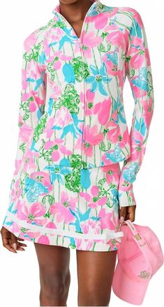 Lilly Pulitzer Luxletic Barbados Zip Up Jacket In Resort White Viney Liney