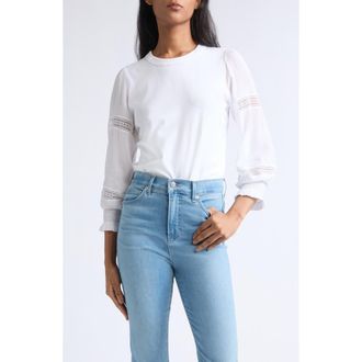 Veronica Beard Bellamie Lace Inset Cotton Top in White at Nordstrom, Size X-Large