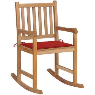 vidaXL Vidaxl - Silla Mecedora De Madera Maciza De Teca Con Coj&iacute;n Rojo