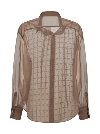 Brunello Cucinelli Womens Shirt Silk Georgette Embroidered Brown