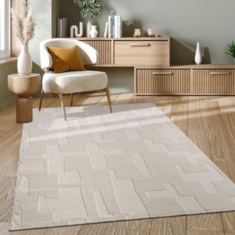 Paco Home Paco Home - Alfombra Salon De Habitacion Pelo Corto Nordica Dibujo Geometrico Boho Lisa 240x340 Cm, Crema 2