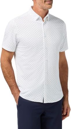 Mizzen+Main Haylard Trim Fit White Tossed Triangle Short Sleeve Button-Up Shirt at Nordstrom, Size Xx-Large