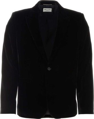 Saint Laurent single-breasted velvet blazer - men - Silk/Viscose/Cotton/Cupro - 54 - Black