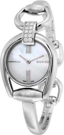 Gucci Horsebit Small Whte Mother of Pearl Dial Ladies Watch YA139504
