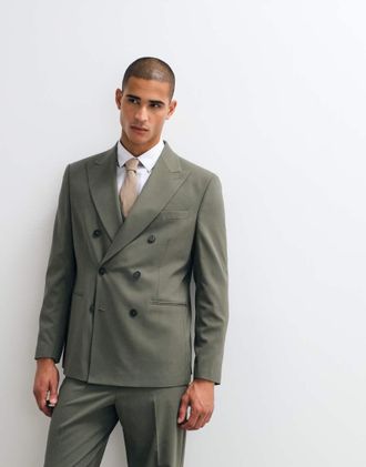 Asos Blazer doppiopetto regular fit verde oliva