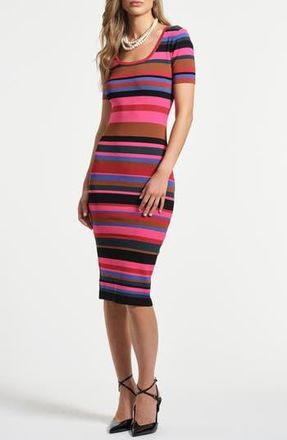 Isaac Mizrahi New York Stripe Body-Con Sweater Dress in Pink/black Multi at Nordstrom Rack, Size X-Small