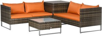 OUTSUNNY 4Pcs Patio Rattan Sofa Garden Furniture Set with Table Cushions Orange