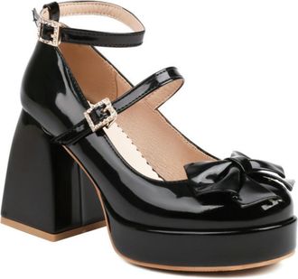 Generic Womens Block Heel Mary Jane Shoes - Lolita Round-Toe Double Ankle Strap Bow Party Heels,Black,1.5 UK