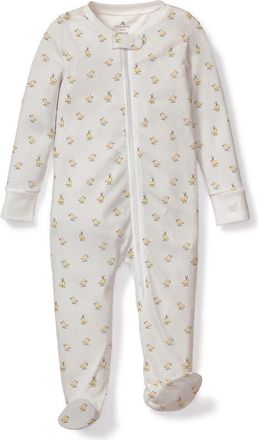 Petite Plume Print Pima Cotton Zip Footie in Yellow at Nordstrom, Size 3-6M