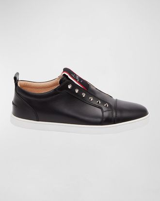 Christian Louboutin Mens F. A.V. Fique A Vontade Spiked Leather Slip-On Sneakers