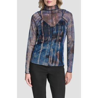 DKNY Printed Exposed Seam Mesh Top in Hudson Lights at Nordstrom, Size X-Small